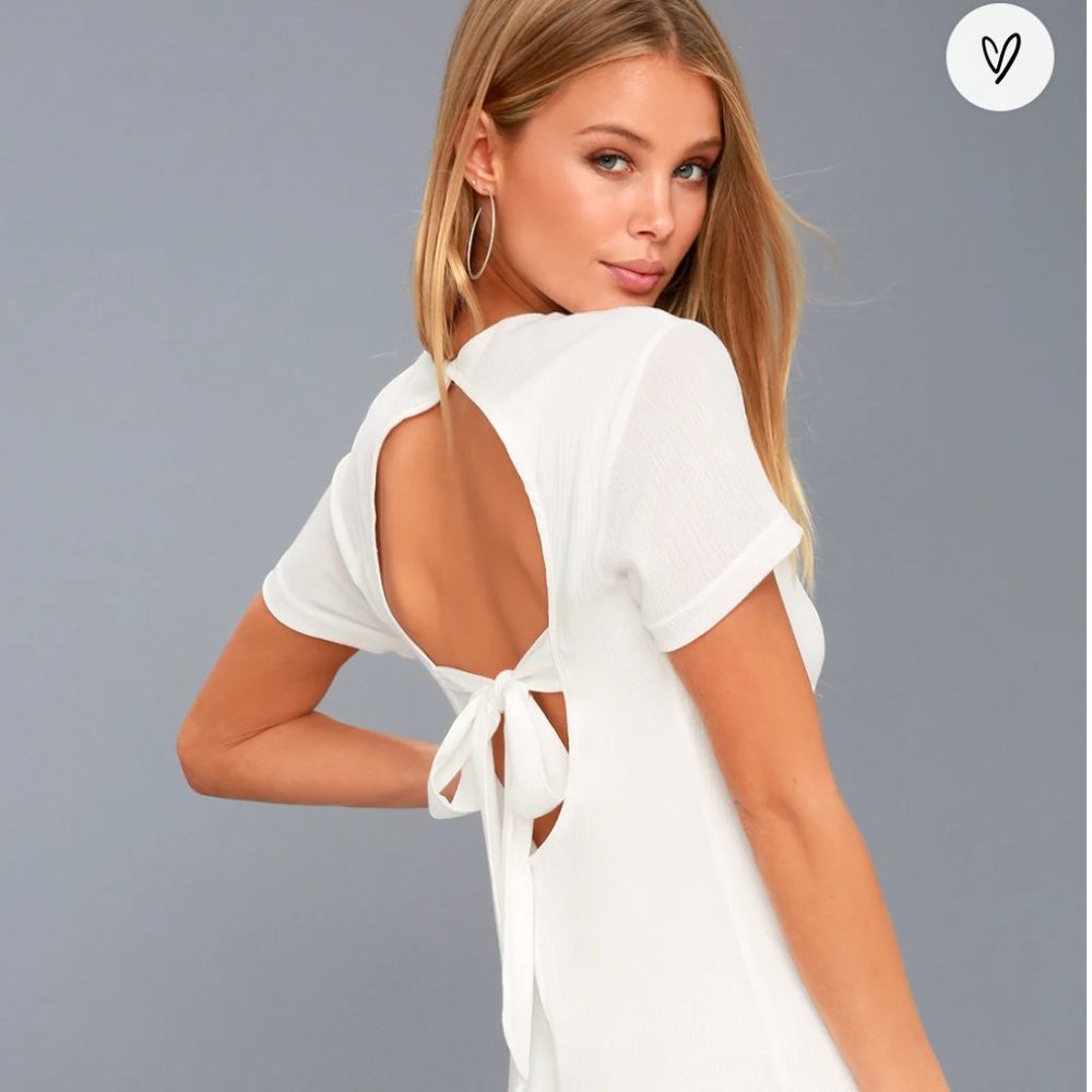Lulu's Vacay Days White Backless Shift Dress sz Small